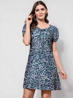 Twenty Dresses by Nykaa Fashion - Blue Floral Print Fit & Flare Mini Dress