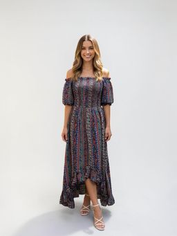 Twenty Dresses by Nykaa Fashion - Multi-Color Printed Off-Shoulder Midi Dress
