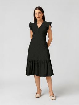 Twenty Dresses by Nykaa Fashion - Black Schiffli Fit & Flare Midi Dress