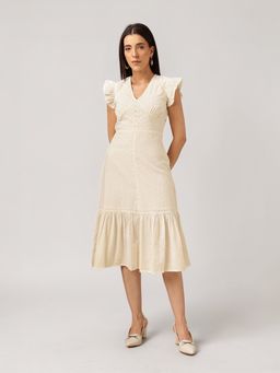 Twenty Dresses by Nykaa Fashion - Cream Schiffli Fit & Flare Midi Dress
