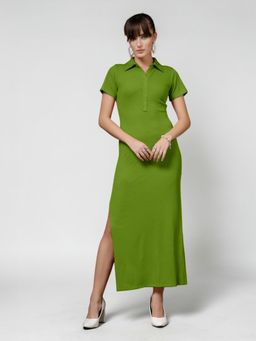 Twenty Dresses by Nykaa Fashion - Green Solid Collar Neck Short Sleeve Maxi Dress