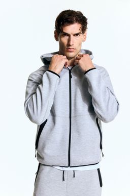 H&M - Men Grey Sports Zip-Through Hoodie With Drymove