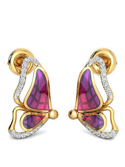 Candere by Kalyan Jewellers - 18K BIS Hallmark Yellow Gold & Diamond Butterfly Earrings