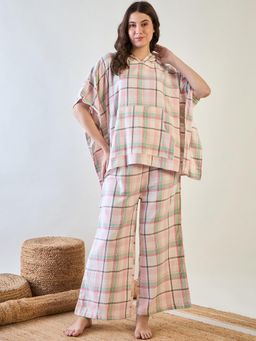 The Kaftan Company - Pink and Green Plaid Loungewear (Set Of 2)