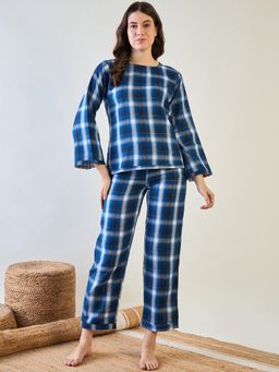 The Kaftan Company - Comfortable Blue Plaid Cotton Pyjama (Set Of 2)