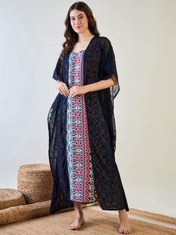 The Kaftan Company - Aztec Slip and Blue Dobby Elegant Gown Set