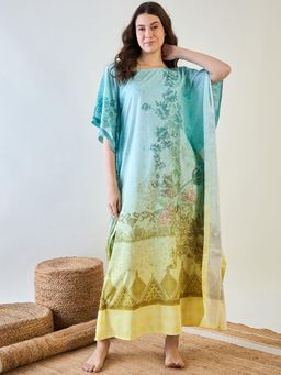 The Kaftan Company - Elegant Floral Crepe Kaftan with Gradient Design