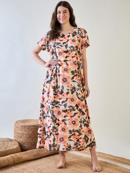 The Kaftan Company - Multicolored Abstract Simple Comfy Night Dress