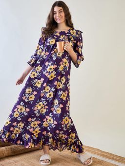 The Kaftan Company - Frilled Purple Charming Night Dress
