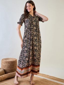 The Kaftan Company - Paisley Black and Red Pin Tucks Night Dress