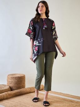 The Kaftan Company - Black and Purple Floral Kaftan Top