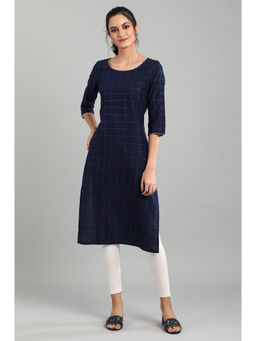 Aurelia - Dark Blue Round Neck Printed Kurta