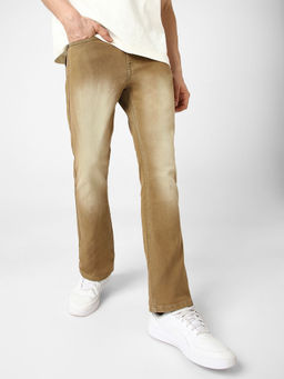Urbano Fashion - Men Khaki Washed Bootcut Jeans Stretchable