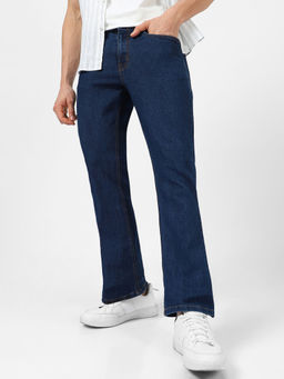 Urbano Fashion - Men Blue Washed Bootcut Jeans Stretchable