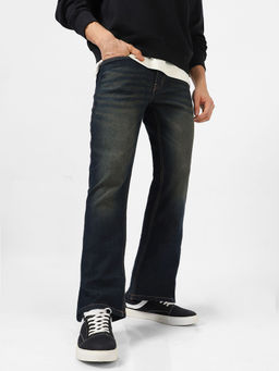 Urbano Fashion - Mens Blue Washed Bootcut Jeans Stretchable