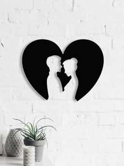 eCraftIndia - Loving Couple Carved out from Heart Black Wood Wall Art Cut out