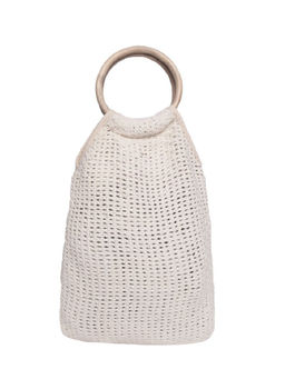 Astrid - White Macrame Bag with Wooden Handle for Women