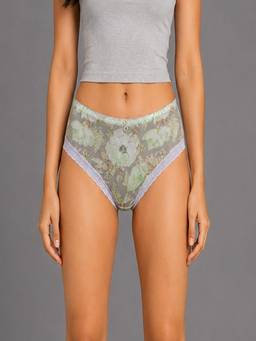 Mod & Shy - Womens Green Flower Printed Microfiber Brief