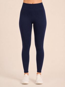 Secrets By ZeroKaata - Womens Navy Blue High Waist Winter Fur Thermal Pant