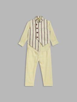 Blue Giraffe - Boys Yellow Printed Kurta and Pyjama Bandi (Set of 3)