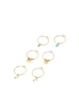 Accessorize London - Women's Gold Set of 3 Turq & Pearl Hoop Earring Pack