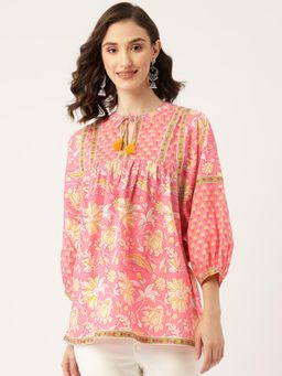 Jaipur Morni - Pink Floral Printed Boho Top