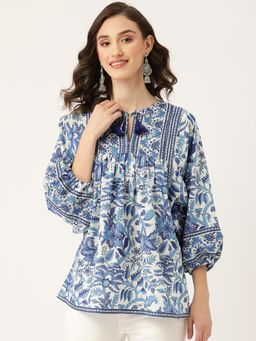 Jaipur Morni - Blue Floral Printed Boho Top