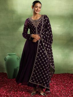 Libas - Purple Embroidered Georgette Anarkali Sets for Women