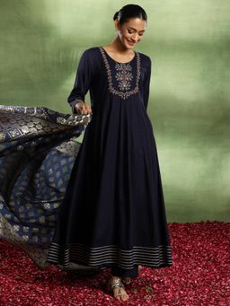 Libas - Blue Yoke Design Rayon Anarkali Sets for Women