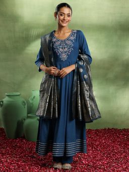 Libas - Blue Yoke Design Rayon Anarkali Sets for Women