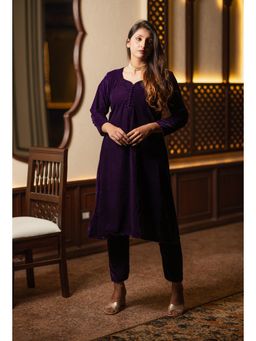 RANGREZA ETHNIC - Purple Velvet Kurta with Pant (Set of 2)
