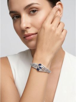 Adwitiya - Rhodium-Plated Cz and Blue Stone Leaf Motif Bracelet