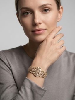 Adwitiya - Gold-Plated Cz Pave-Set Oval Statement Bracelet