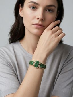 Adwitiya - Gold-Plated Emerald-Look Cz Pave-Set Oval Statement Bracelet