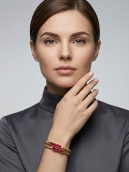 Adwitiya - Gold-Plated Ruby-Look Baguette Stone Layered Bracelet
