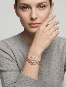 Adwitiya - Rose Gold-Plated Cz Floral Cluster Statement Bracelet