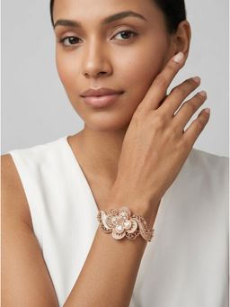 Adwitiya - Gold-Plated Champagne Stone Floral Motif Bracelet