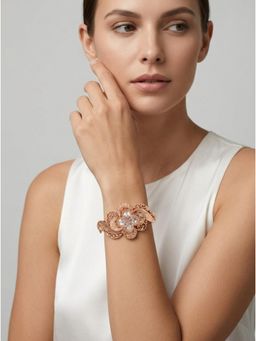 Adwitiya - Rose Gold-Plated Cz Floral Motif Bracelet