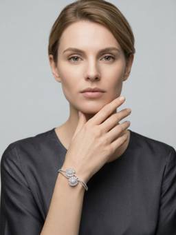 Adwitiya - Rhodium-Plated Cz Dual-Flower Statement Bracelet