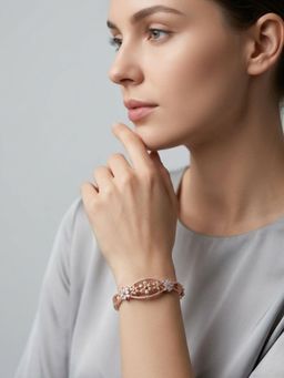 Adwitiya - Rose Gold-Plated Cz Triple Floral Motif Bracelet