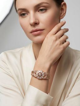 Adwitiya - Rose Gold-Plated Cz Sunburst Floral Statement Bracelet