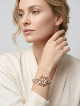 Adwitiya - Rose Gold-Plated Cz Leaf Motif Botanical Bracelet