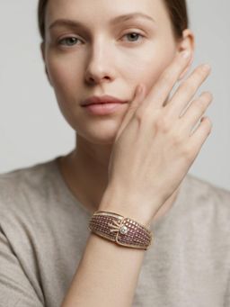 Adwitiya - Gold-Plated Purple Stone Buckle-Design Statement Bracelet