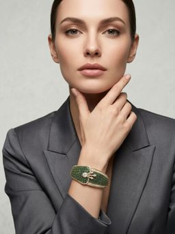 Adwitiya - Gold-Plated Emerald-Look Buckle-Design Statement Bracelet
