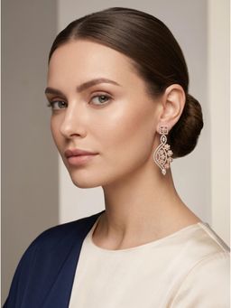 Adwitiya - Rose Gold Floral and Diamond Drop Earrings