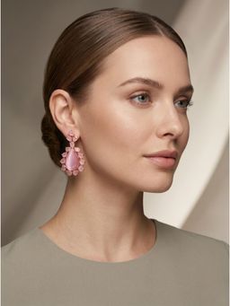 Adwitiya - Rose Gold Soft Pink Pear-Shaped Statement Earrings