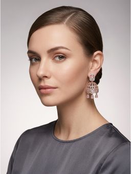 Adwitiya - Rose Gold Pink Stone Jhumka Earrings