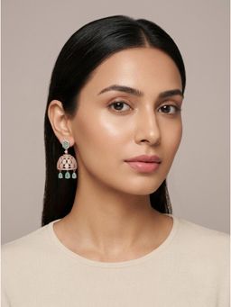 Adwitiya - Rose Gold Mint Green Stone Hexagon Jhumka Earrings
