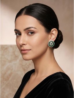 Adwitiya - Round Emerald-Colored Statement Stud Earrings