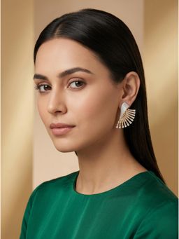 Adwitiya - Gold-Plated Fan-Shaped Statement Earrings